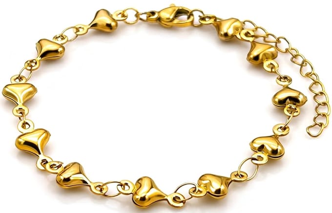 Armband - RVS - hartjes - goudkleurig - 16-21 cm - dames – valentijn – cadeau