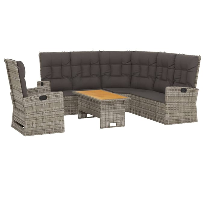 vidaXL - 3-delige - Loungeset - met - kussens - poly - rattan - grijs