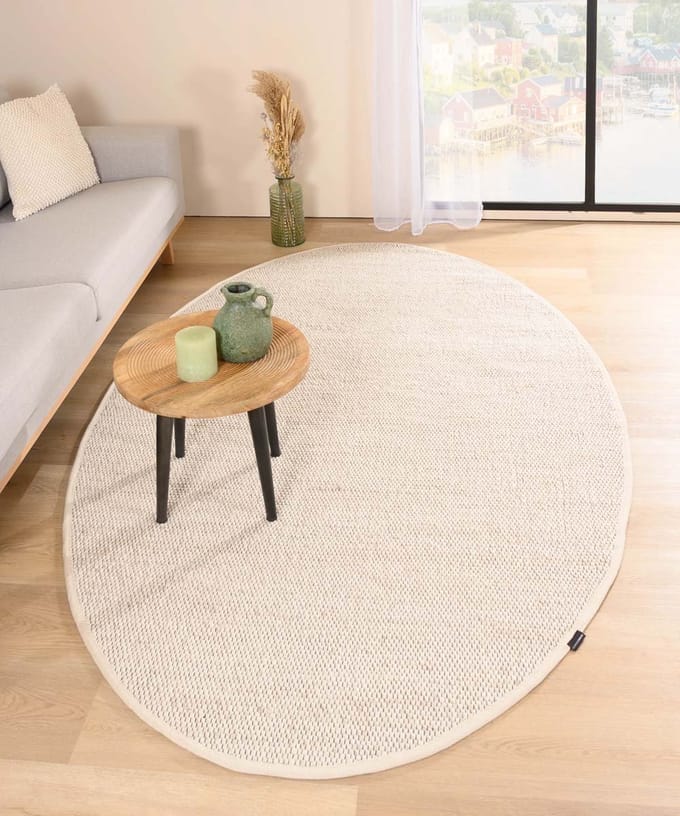 Wollen vloerkleed ovaal - Lett wit 122x183