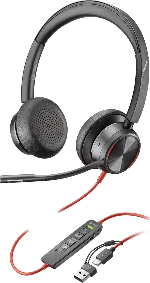 HP Poly Blackwire 8225 On Ear headset Kabel Stereo Zwart Noise Cancelling Headset, Volumeregeling, Microfoon uitschakelbaar (mute)