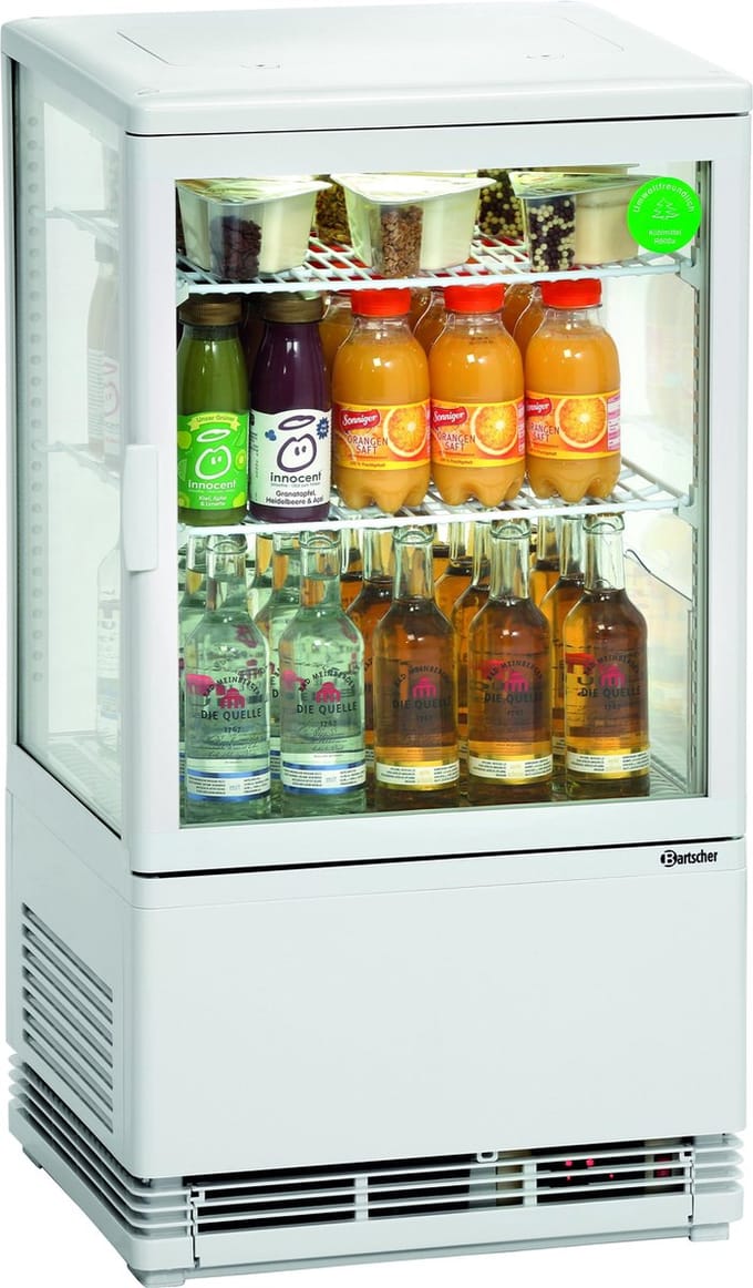 Bartscher Mini-koelvitrine 58L - Wit - 2 roosters - LED-verlichting - 435x385x805mm