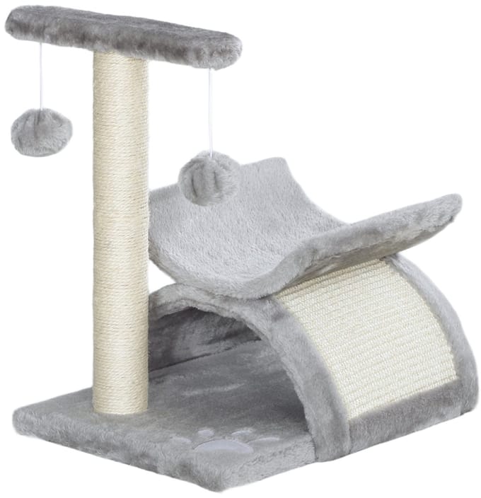 REDOM - Kattenkrabpaal - pluche - met ligplateau - L40 x B30 x H43 cm LIGHT GREY