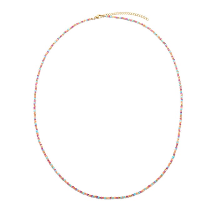 CO88 Collection 8CO-26264 Kralen Ketting - Dames - Glas - 2 mm - Staal - 3 mm - 70 + 7 cm - Multi - Goudkleurig