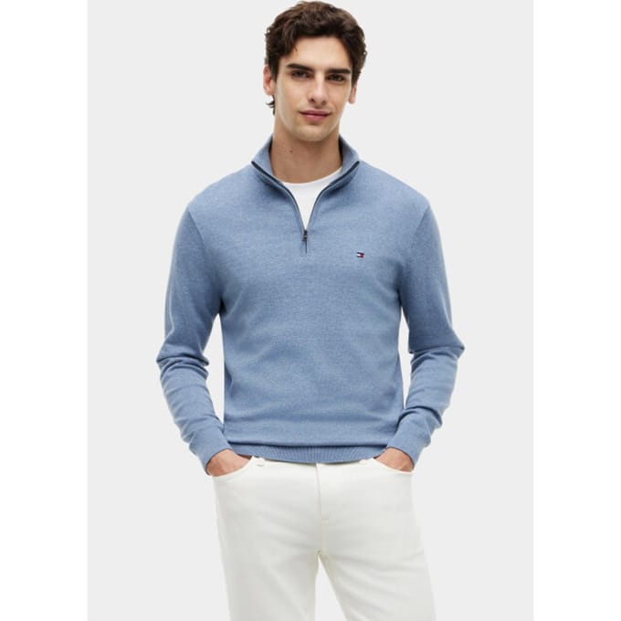 Tommy Hilfiger Essential Cotton Zip Brisk Blue Heather Taglia: S | Dolcevita Outlet | Uomo | Blu