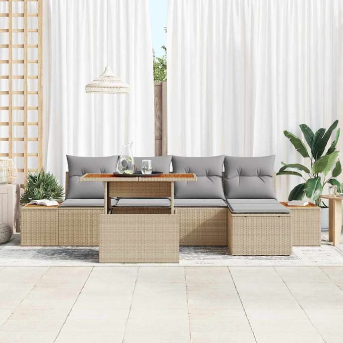 vidaXL Tuin Eettafel Set met kussen 6 pcs Beige en Grijs