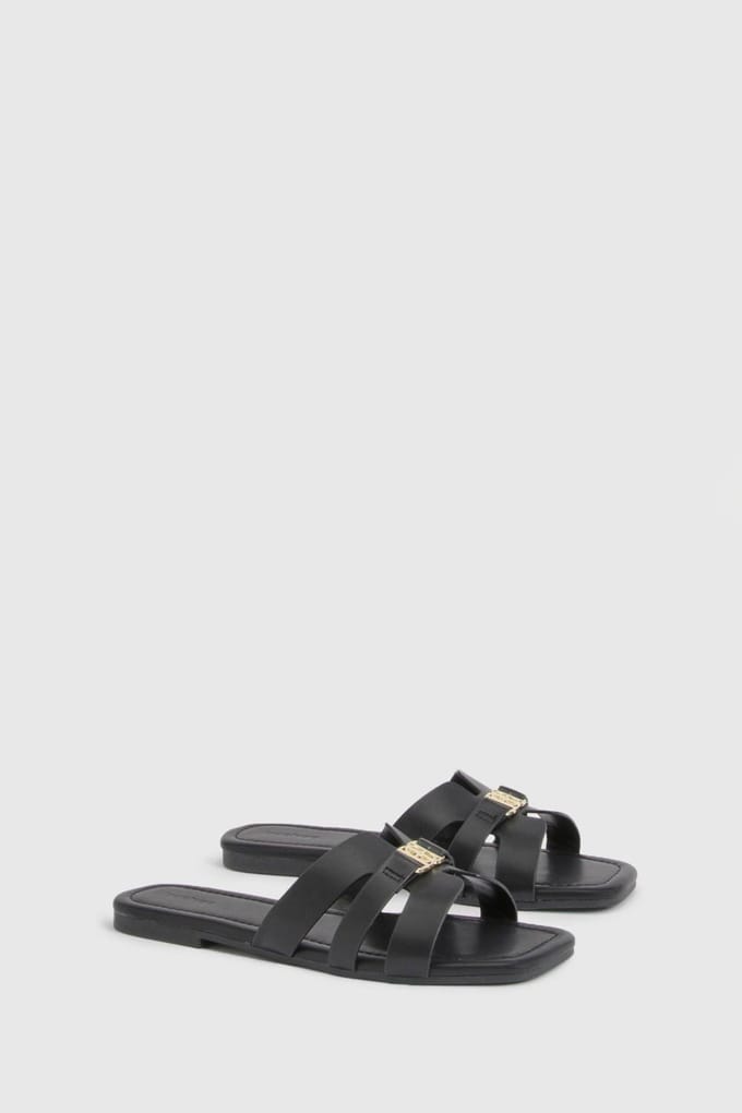 boohoo Dames Slippers Met Bandjes En Gespsluiting | Zwart | Maat: 37