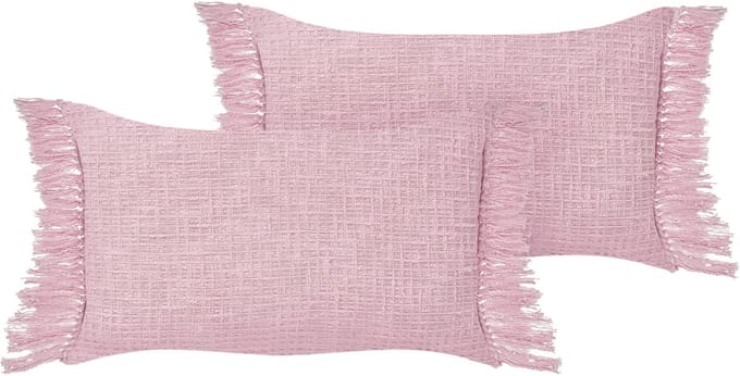 TANSY - Sierkussen set van 2 - Roze - 40 x 60 cm - Katoen