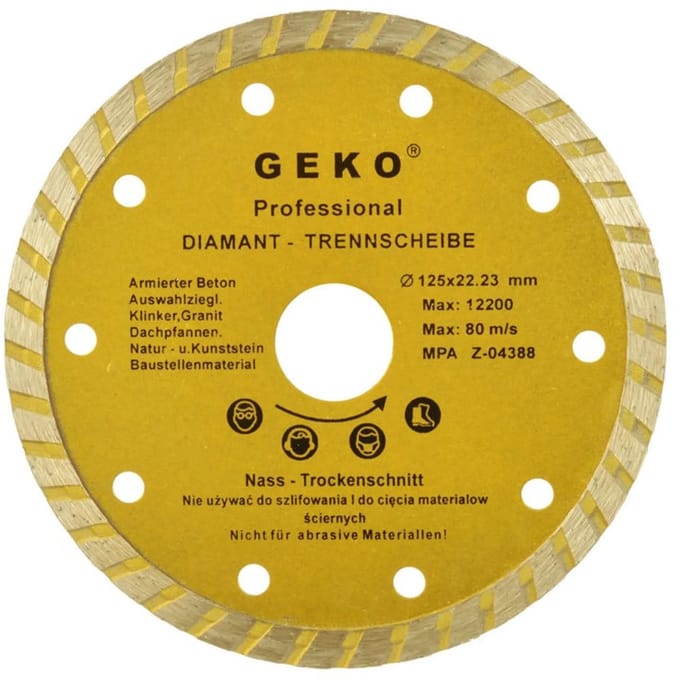 GEKO Diamantschijf - Turbo Rand - 125 mm - Zelfkoelend - Voor Bouwmaterialen