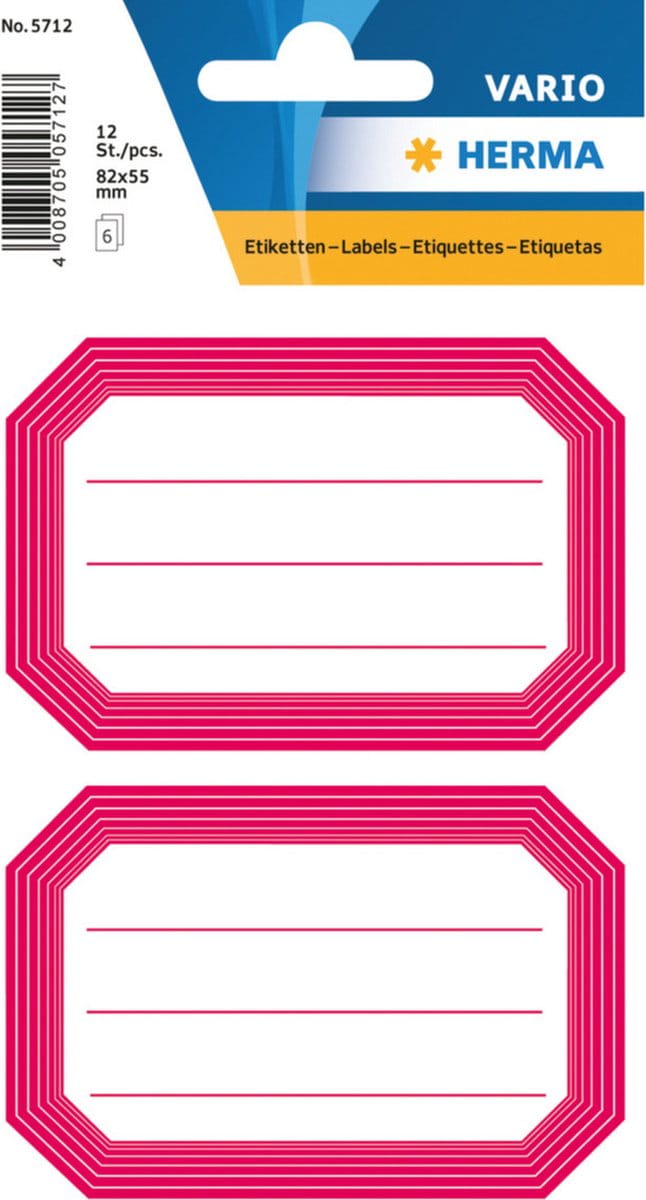 Herma Schoolboeken etiketten - stickers - 12x - roze/wit - 8.2 x 5.5 cm