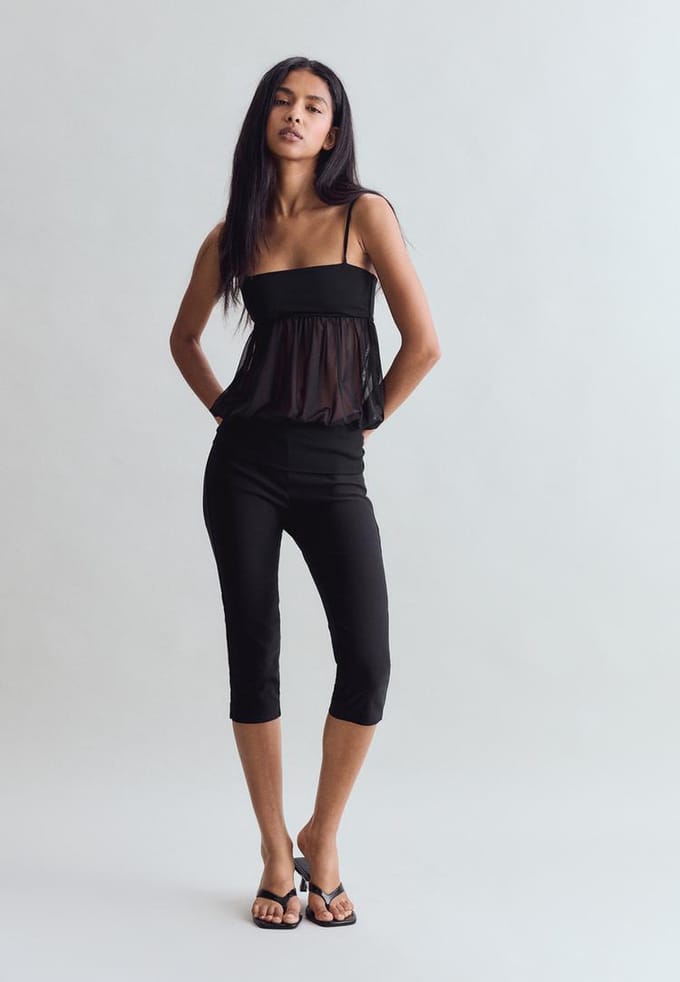 Stradivarius Aansluitende mesh ballon-top  Zwart XS