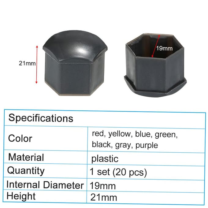 20 stks Universele 19mm Wielmoer Covers Wielmoer Caps Schroef Protector grijs