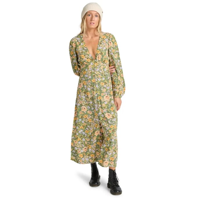 Billabong Cool Night Lange Jurk Met Lange Mouwen Groen M Vrouw
