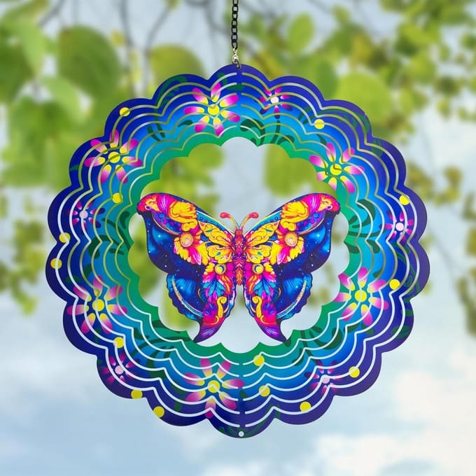 Metalen Windspinner - Vlinder Decoratie - Tuin Versieren - 3D Kinetisch Effect - 305 cm - Blauw