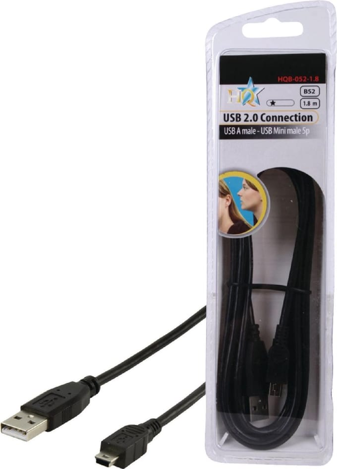 HQ USB 2.0 1.8m USB A Mini-USB B Mannelijk Mannelijk Zwart USB-kabel