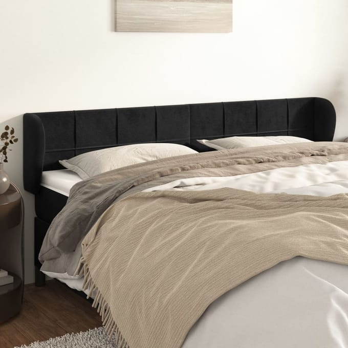 vidaXL - Hoofdbord - met - randen - 183x23x78/88 - cm - fluweel - zwart