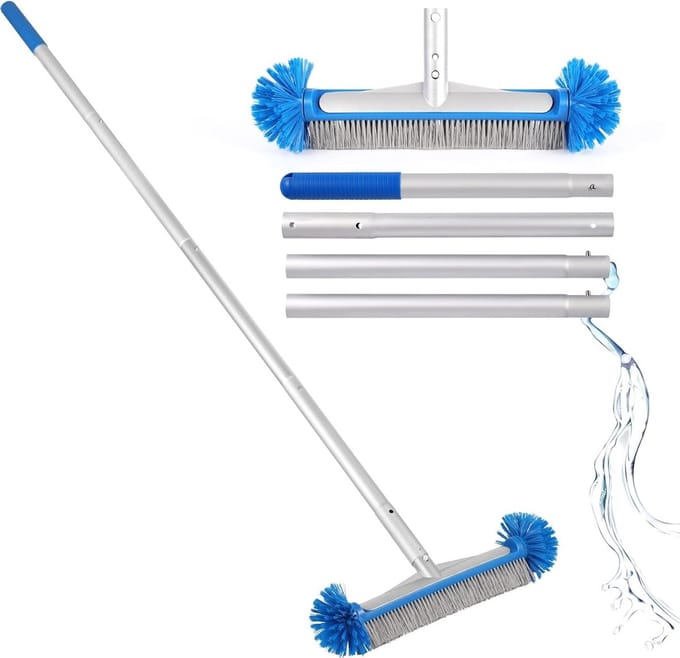 Efficiënte 43 cm Borstel voor Zwembadreiniging met 140 cm Verstelbare Handgreep voor Schone Bodem