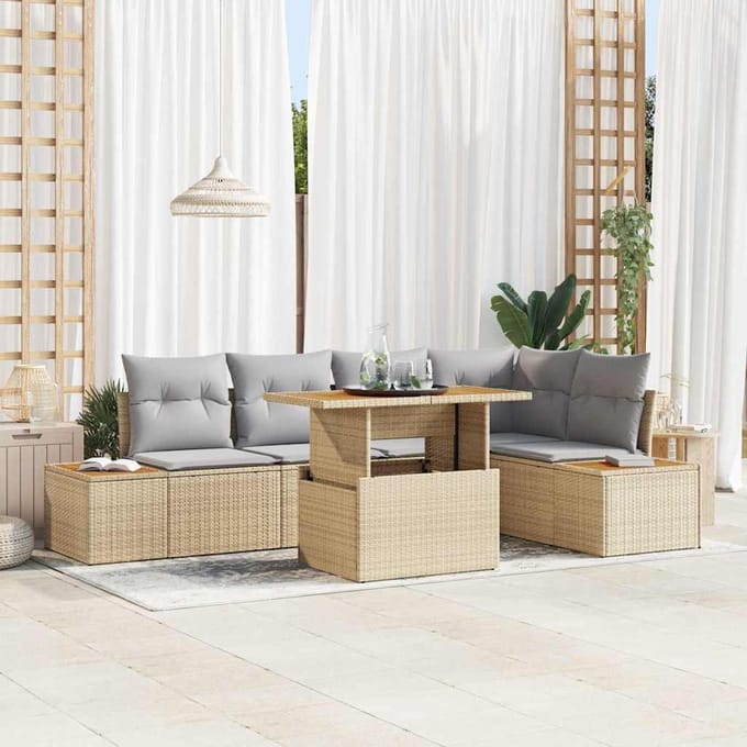 vidaXL - Tuinbank - Set - 6 - st - Beige - poly - rattan