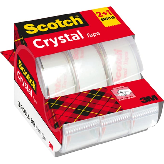 Plakband Scotch Crystal 600 19mmx7.5m transparant 2+1 gratis + handdispenser
