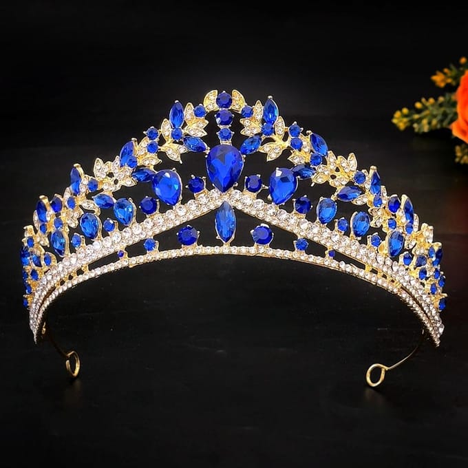 Barok Schoonheidswedstrijd Bruidskroon Tiara Legering Kristal Bruiloft Haarband Haaraccessoires Kroon blue