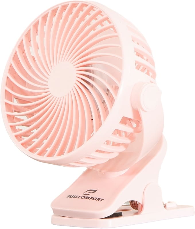 Fullcomfort A-Flow Clip-On Mini ventilator - Roze - USB ventilator - Draadloze ventilator - Oplaadbare ventilator - Kinderwagen Ventilator - Ventilator met klem - USB Oplaadbaar - Stil - Draaibaar - 3 Windsnelheden