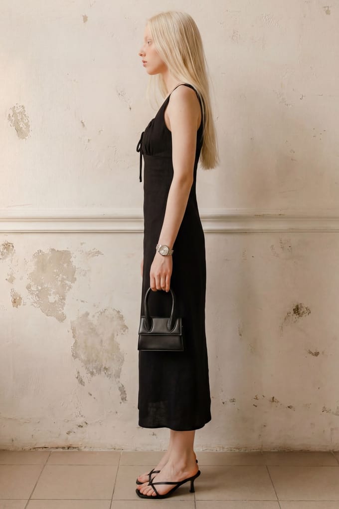 Midi Linnen Jurk met Strikdetail