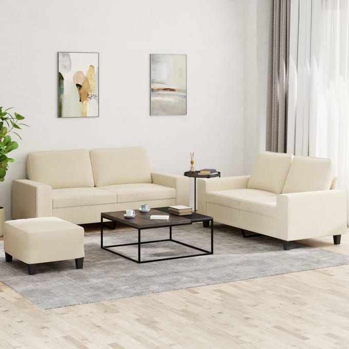 vidaXL - 3-delige - Loungeset - stof - crèmekleurig
