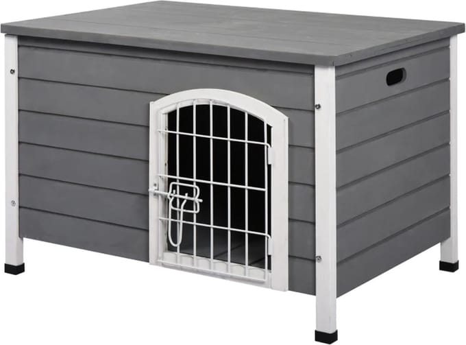 Hondenhok - Buiten - Bench - Ren - Weerbestendig - Kennel - Rek - Grijs