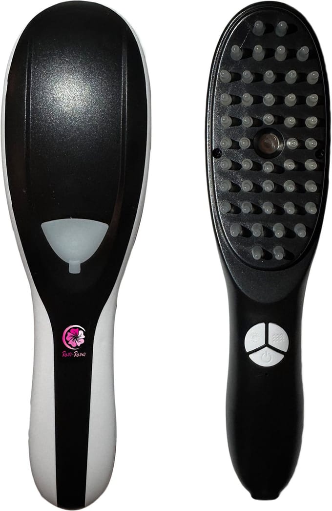 Rest and Reset electric hair brush. Red and Blue light therapy