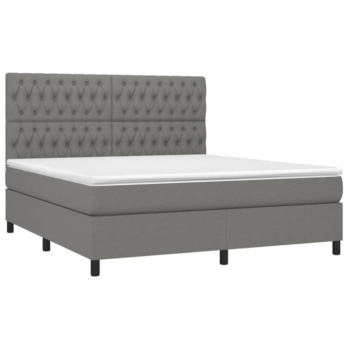 vidaXL - Boxspring - met - matras - en - LED - stof - donkergrijs - 180x200 - cm
