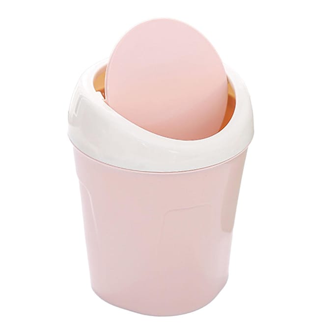Kleine Mini Plastic Bureau Afvalbak met Klapdeksel voor Woonkamer Salontafel S Pinkish
