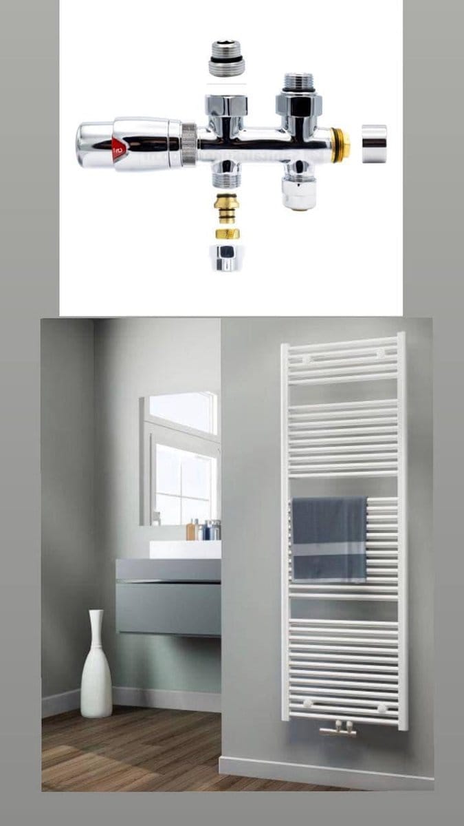 Radiator kraan Midden Aansluitset Recht Chroom M30xM16/2