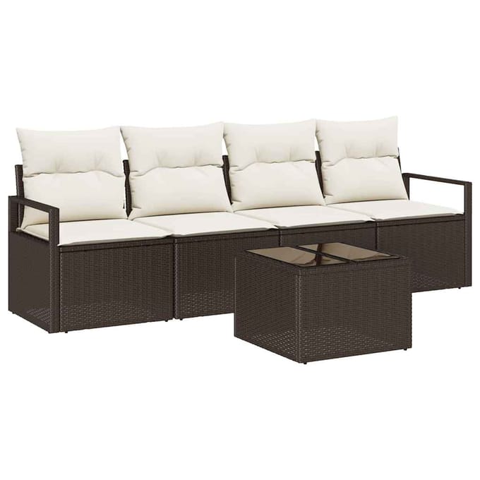 vidaXL Bankstel 5 st 4-zits Bruin en crèmekleurig poly rattan