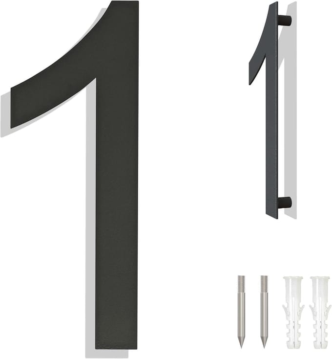 Huisnummers - Modern Drijvend Zwart Grijs - 6 Inch 152mm Hoogte - Arial Nummer 1