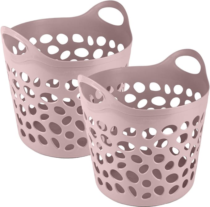 Plasticforte Flexibele wasmand/opbergmand - 2x - rond - roze - 62 liter - D40 x H39 cm