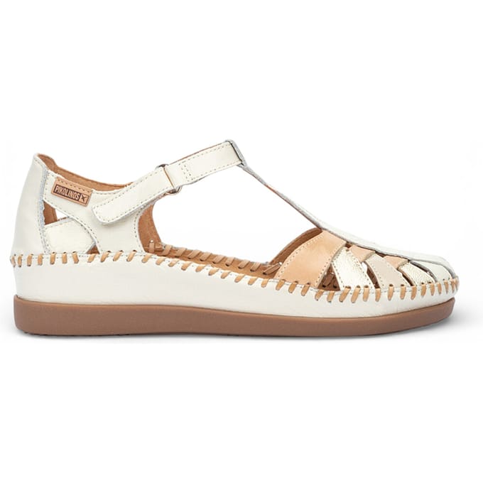 Pikolinos dames witte leren halfopen sleehak sandalen - Cadaques