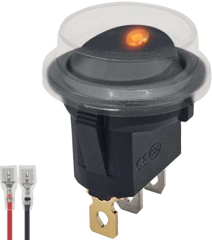 ProRide Wipschakelaar ON-OFF KCD2-12 - met Beschermkapje en Aansluitkabel - 3 pins - Rond - 12V/20A - LED indicator Oranje