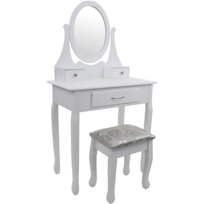 Coiffeuse en bois blanc - avec miroir et tabouret assorti - 3 tiroirs blanc