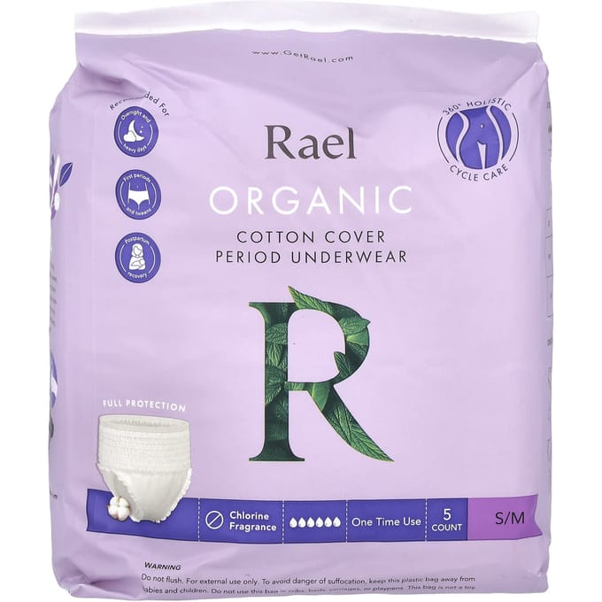 Rael, Serviette hygiénique en coton bio, S/M, 5 pièces gray