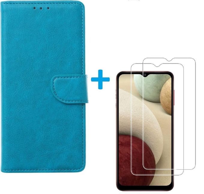 Bookcase Geschikt voor: Samsung Galaxy A32 5G - Tuquoise - Portemonnee hoesje met 2 stuks Glas Screen protector