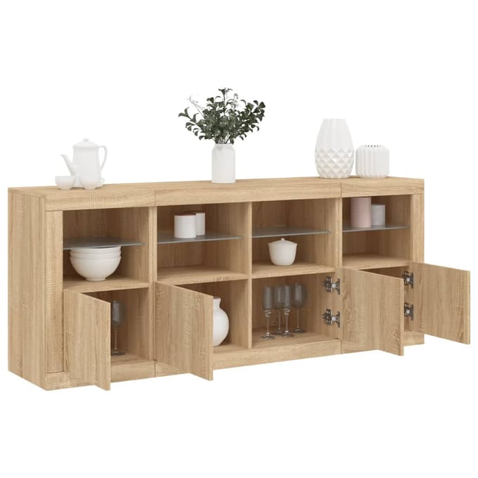vidaXL - Dressoir - met - LED-verlichting - 163x37x67 - cm - sonoma - eikenkleurig