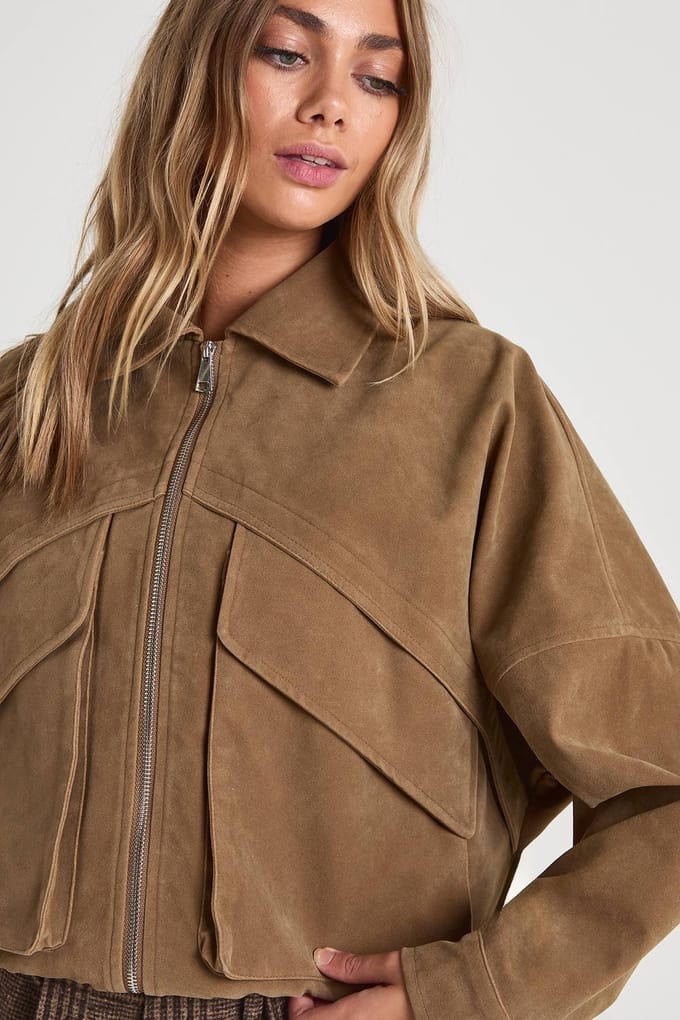 boohoo Dames Oversized nepsuede jasje | Taupe | Maat: 14
