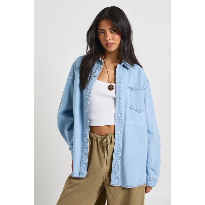boohoo Dames Oversized Denim Overhemd | Gebleekt | Maat: 34
