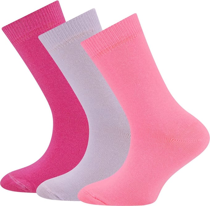 Kindersokken Ewers - 3-Pack - Effen Gekleurd - Lilapaars & Roze & Fuchsia Donkerroze - Elastisch-19/22