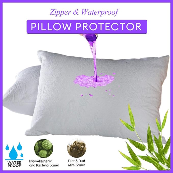 2 pièces Protège-oreiller Imperméable en Bambou Fermeture Éclair Anti Punaises de Lit Housse d'oreiller Anti-Acariens & Housse d'oreiller Lavable 50x70cm purple