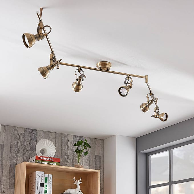 Lindby - plafondlamp - 6lichts - Metaal - H: 18 cm - GU10 - antiek messing