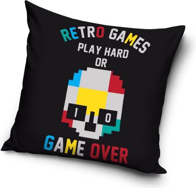 Retro Games Play Hard or Game Over - Sierkussen Kussen 40 x 40 cm (inclusief vulling, met ritssluiting)