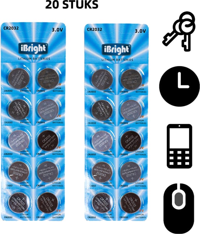 iBright CR2032 Lithium Batterijen - 3V Knoopcel batterij - 20 Stuks - Extra Power