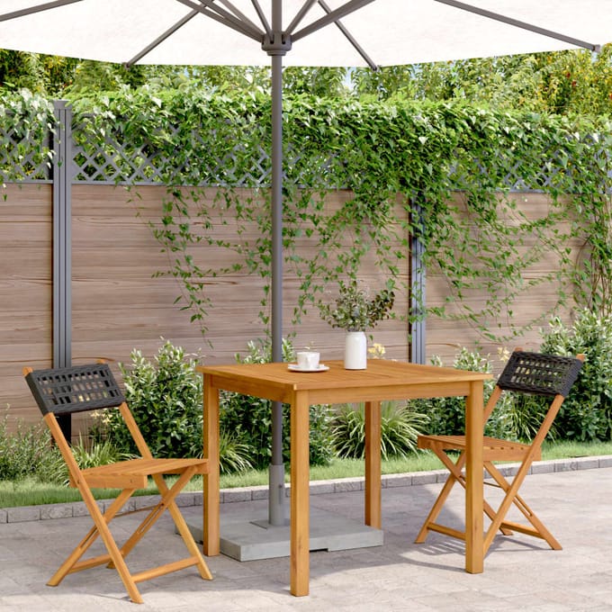 vidaXL - Opklapbare - stoelen, - 2 - stuks, - zwart, - massief - acaciahout - en - polyrotan.