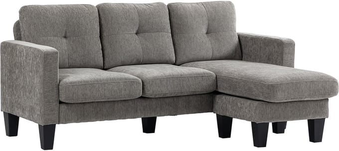 HOMCOM hoekbank chenille - L-vormige bank met stalen frame - Bruin