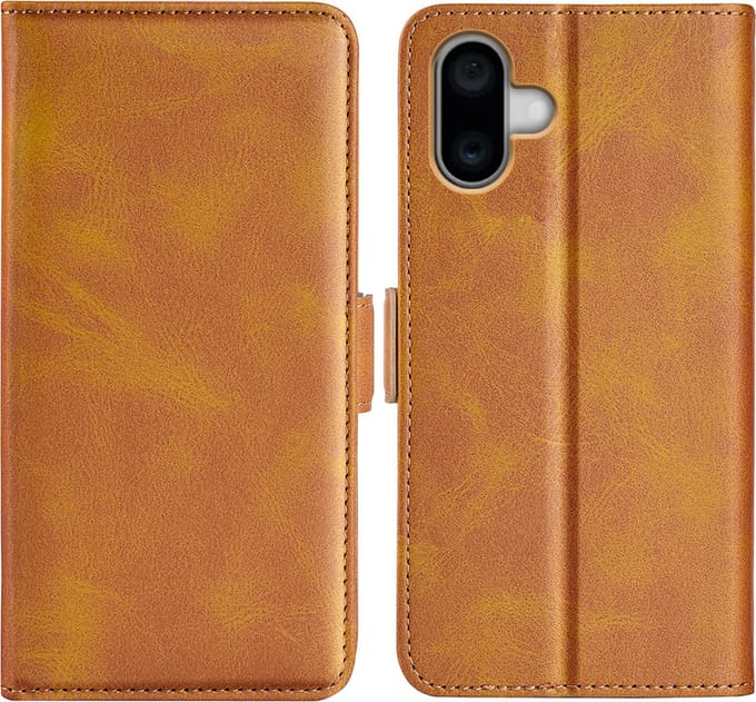 MobyDefend Hoesje - Geschikt voor iPhone 16 Plus - Luxe Wallet Book Case (Sluiting Zijkant) - Lichtbruin